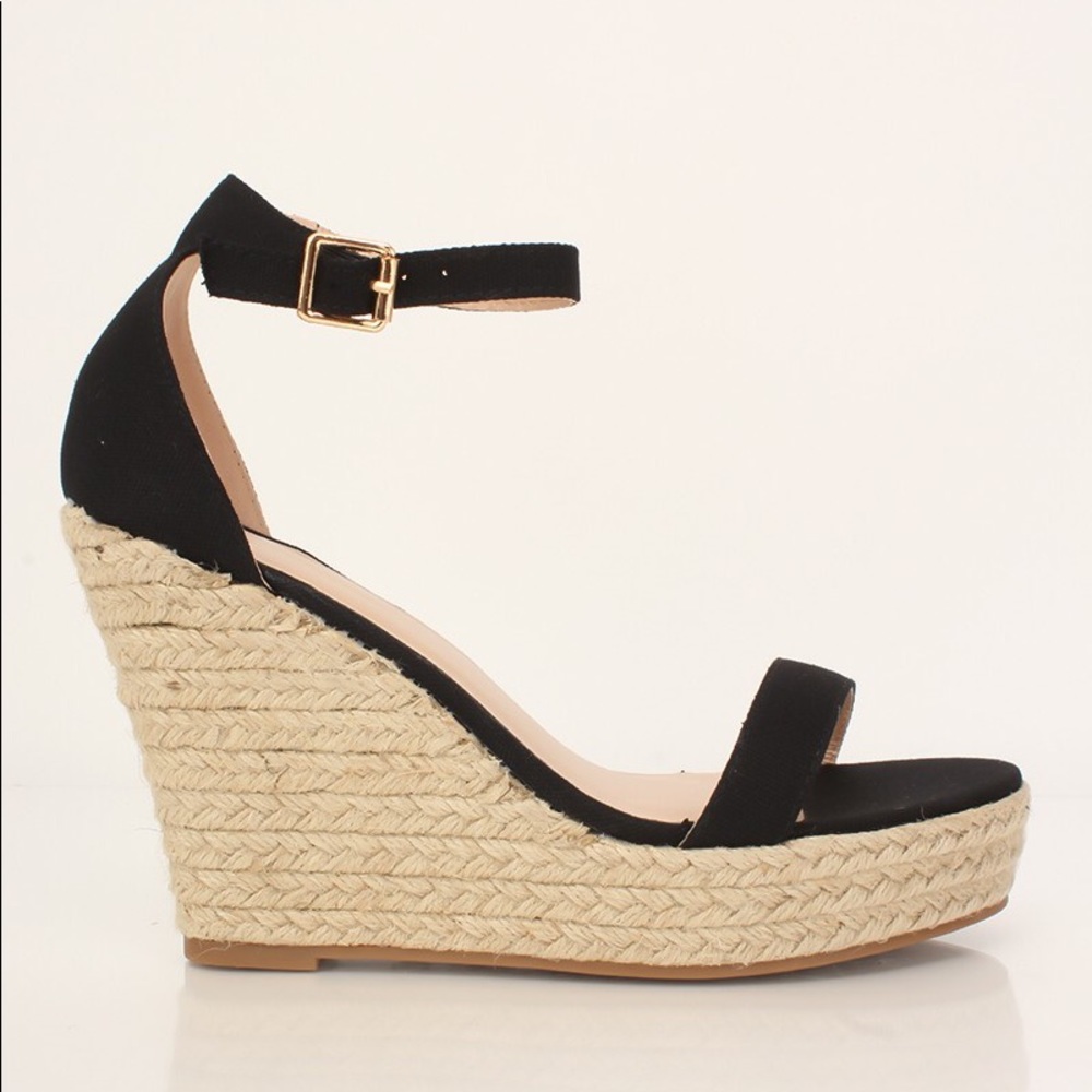 5⭐️ BLACK OPEN TOE ESPADRILLE WEDGES - Shoe - Picture 4 of 4